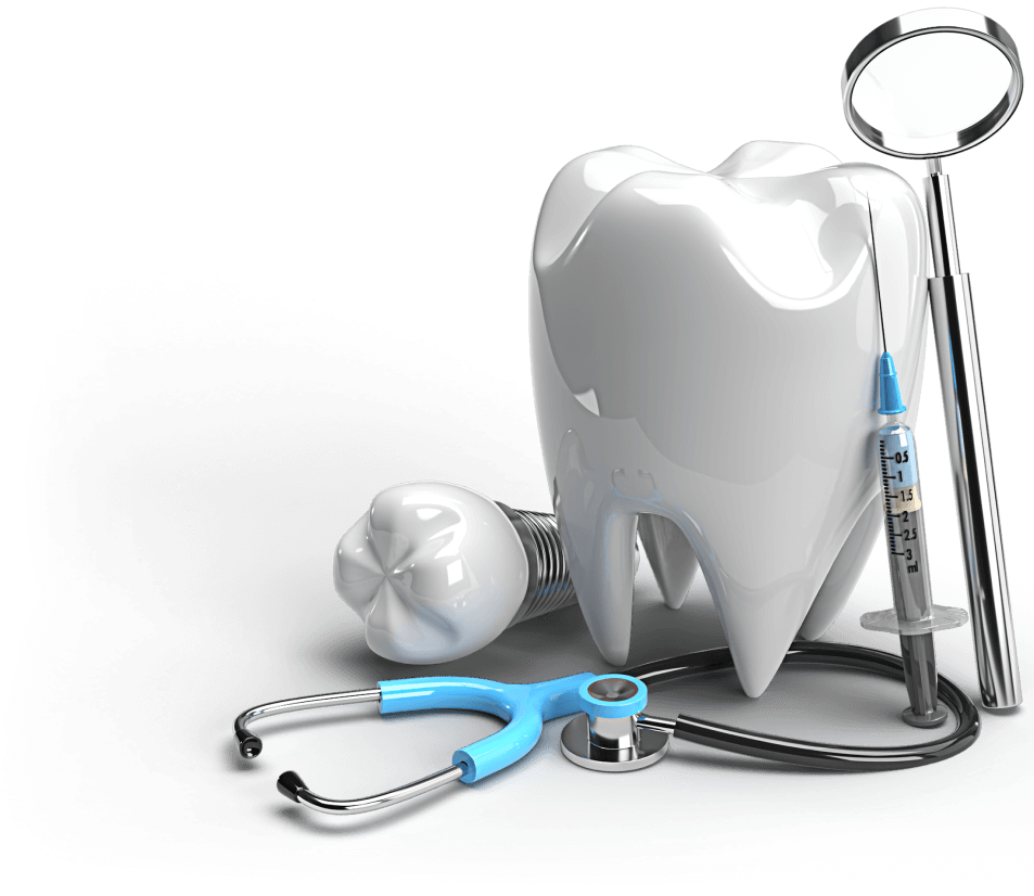Зуб с инструментами стоматолога